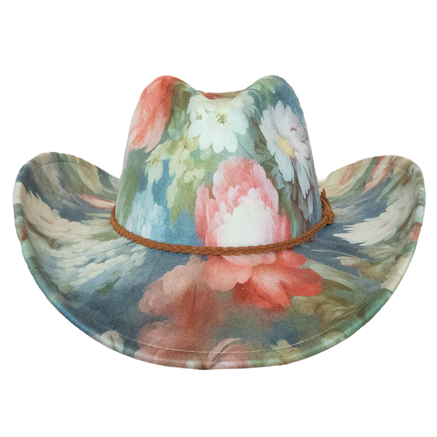 Rococo blue floral suede pinched-front cowboy hat