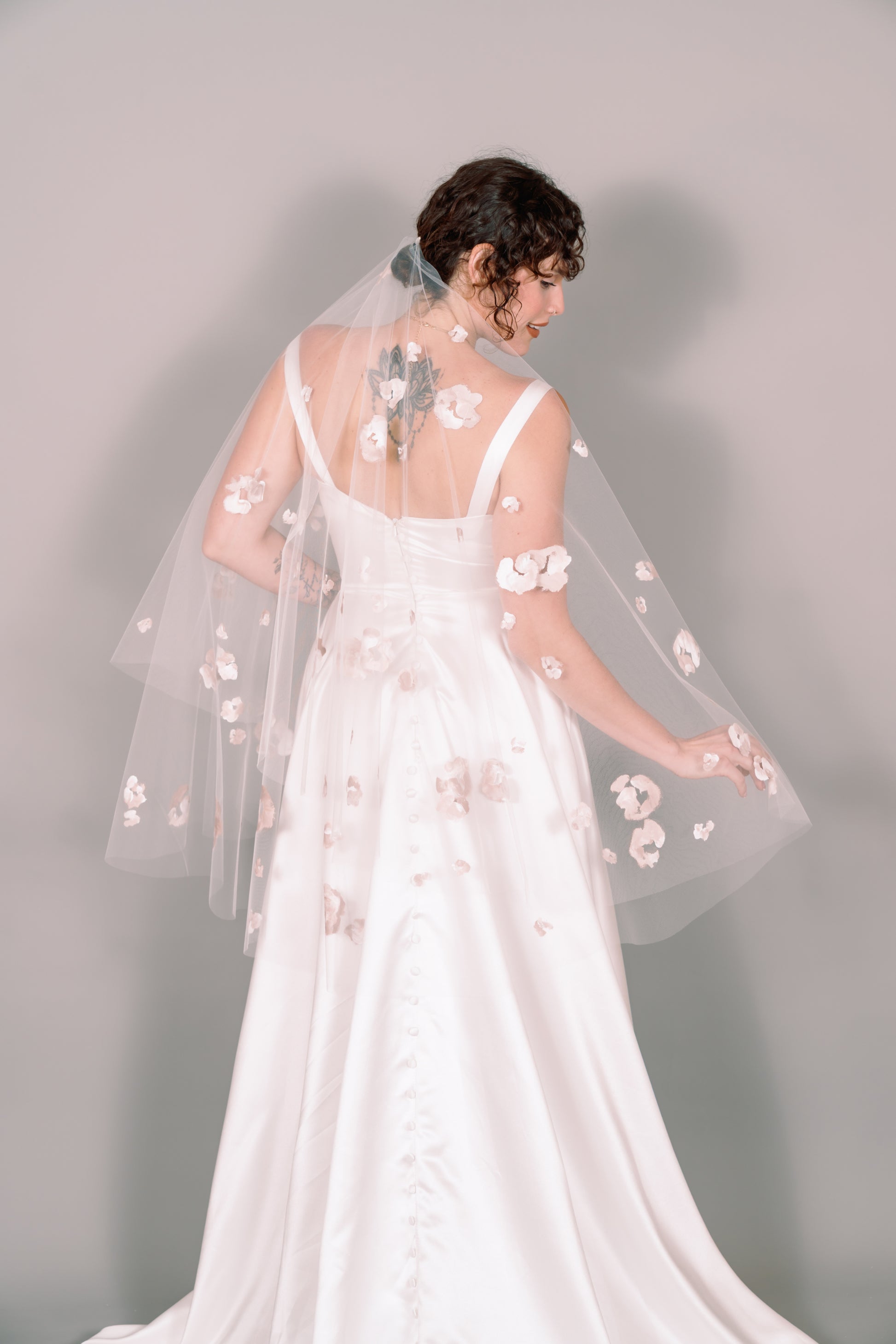 Rose Garden Hand-Painted Fingertip Veil