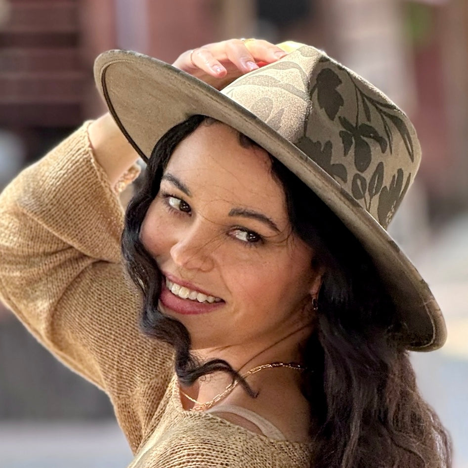 Tonal Floral Suede Rancher Hat