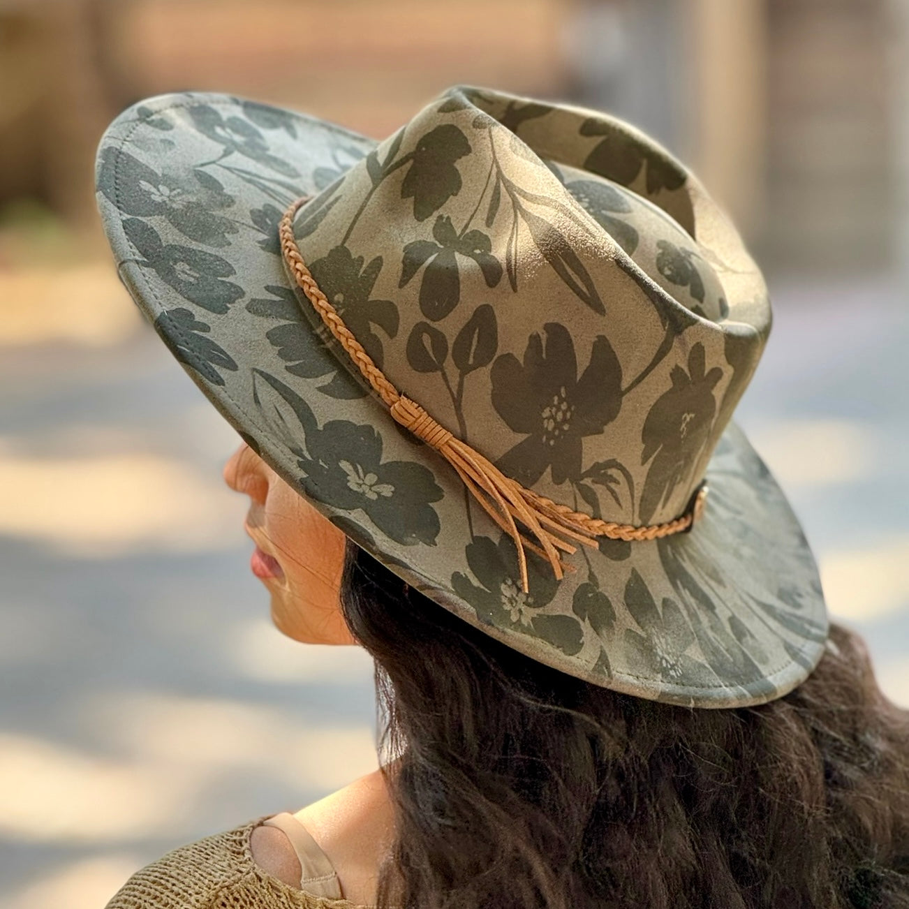 Tonal Floral Suede Rancher Hat
