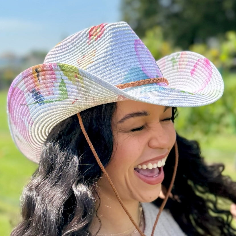 Watercolor Peonies Straw Cowboy Hat