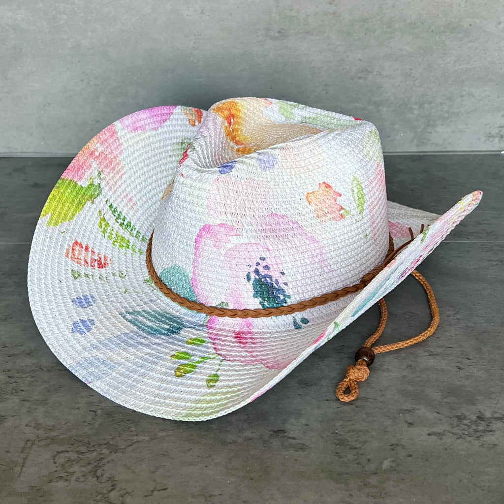 Watercolor Peonies Straw Cowboy Hat