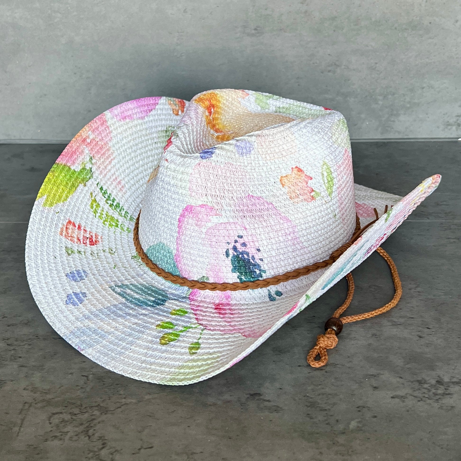 Watercolor Peonies Straw Cowboy Hat
