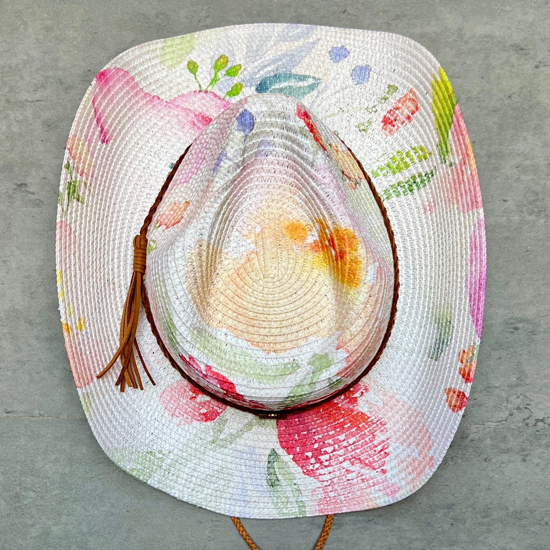 Watercolor Peonies Straw Cowboy Hat