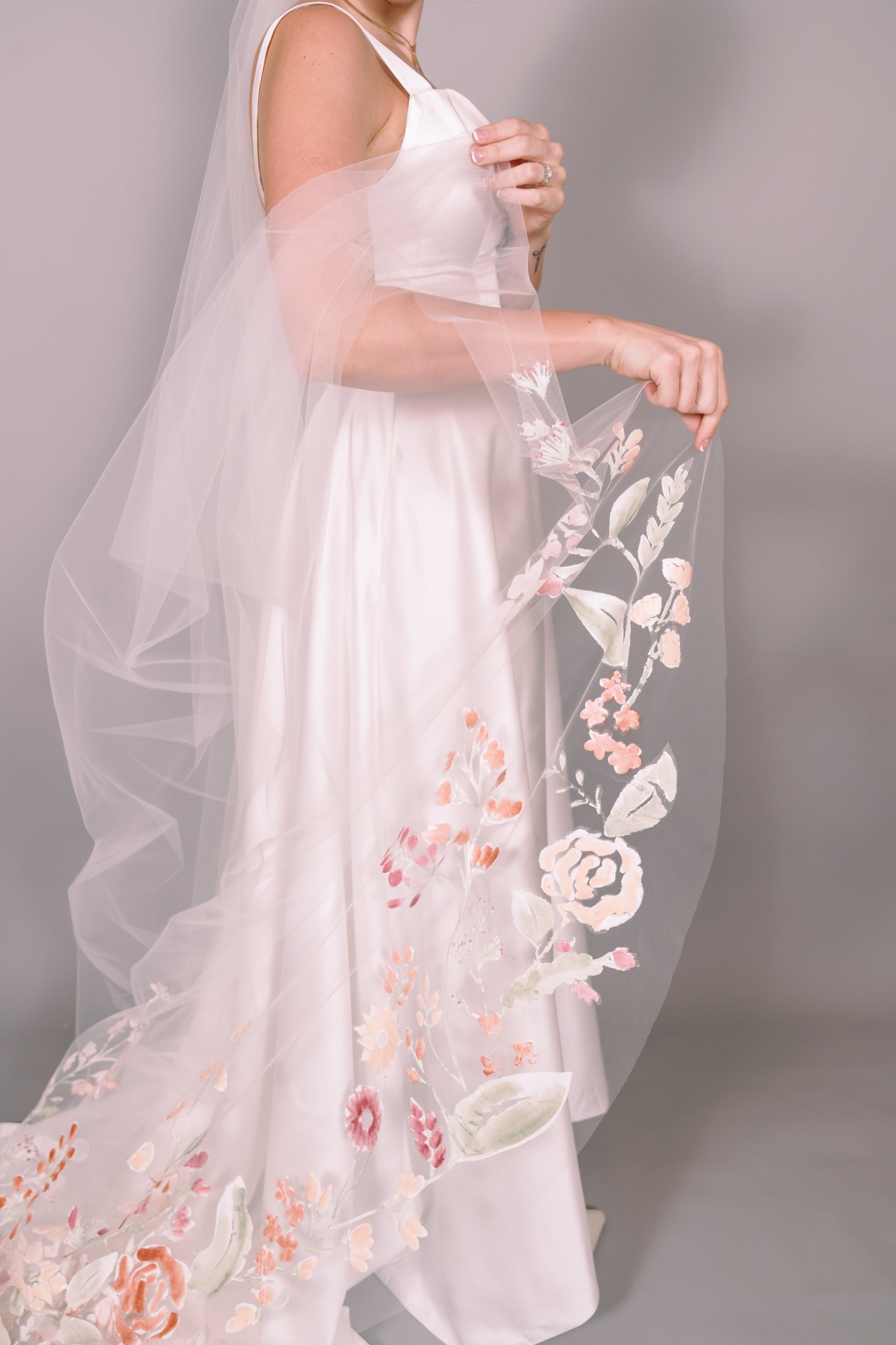 Wildflowers Hand-Painted Cathedral Veil