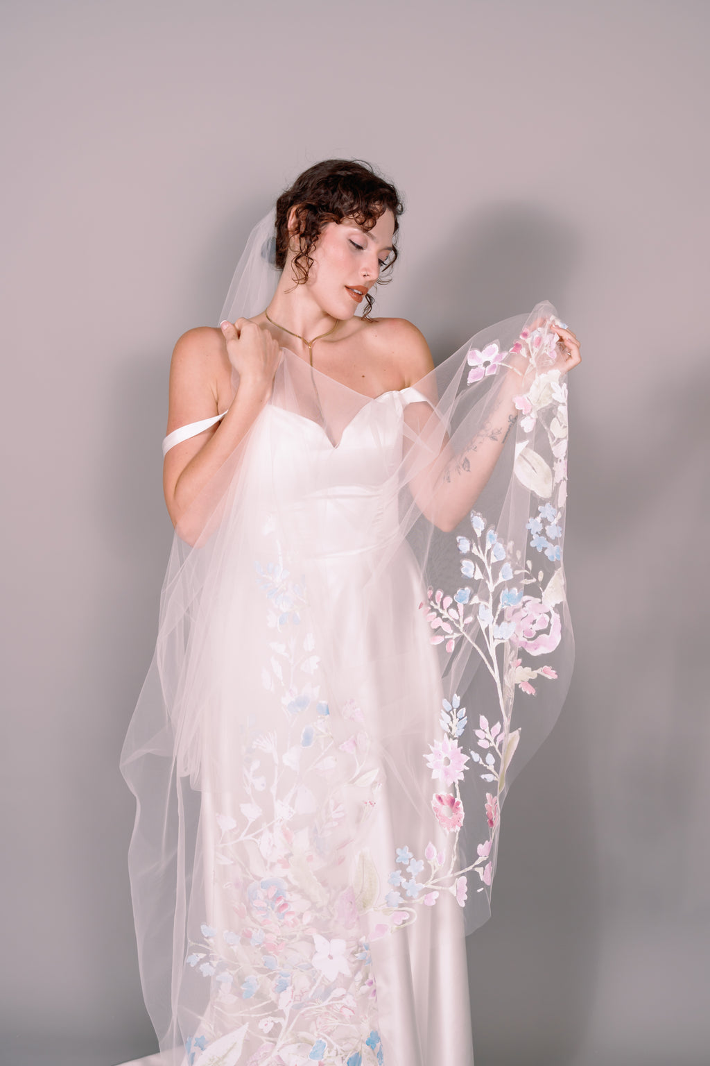 Wildflowers Hand-Painted Cathedral Veil