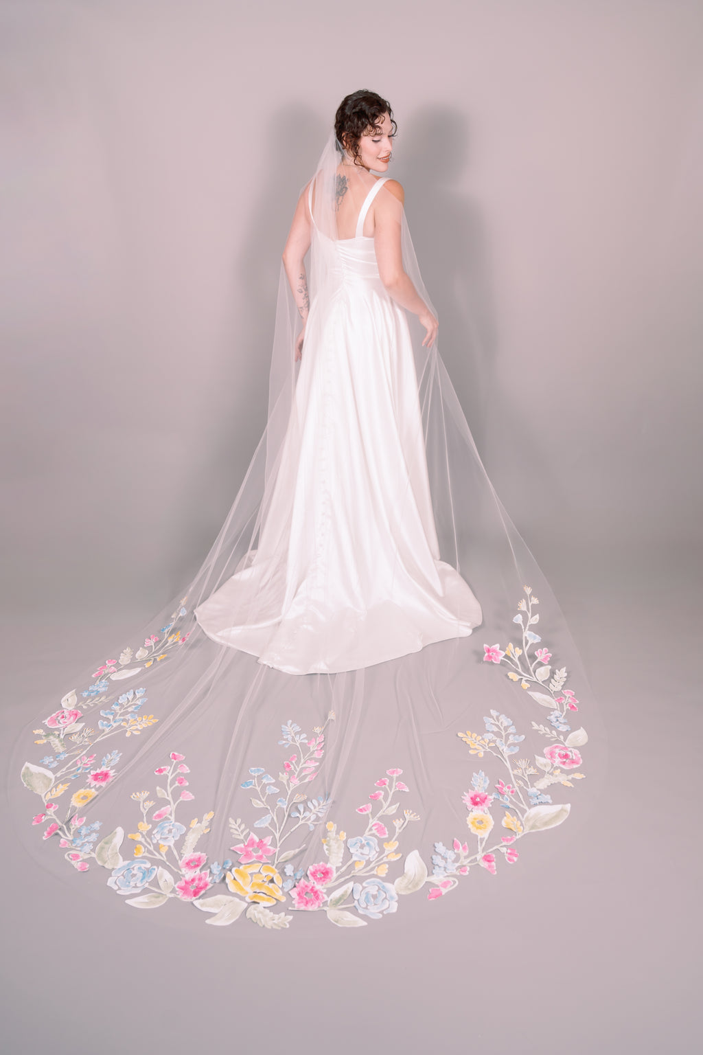 Wildflowers Hand-Painted Cathedral Veil