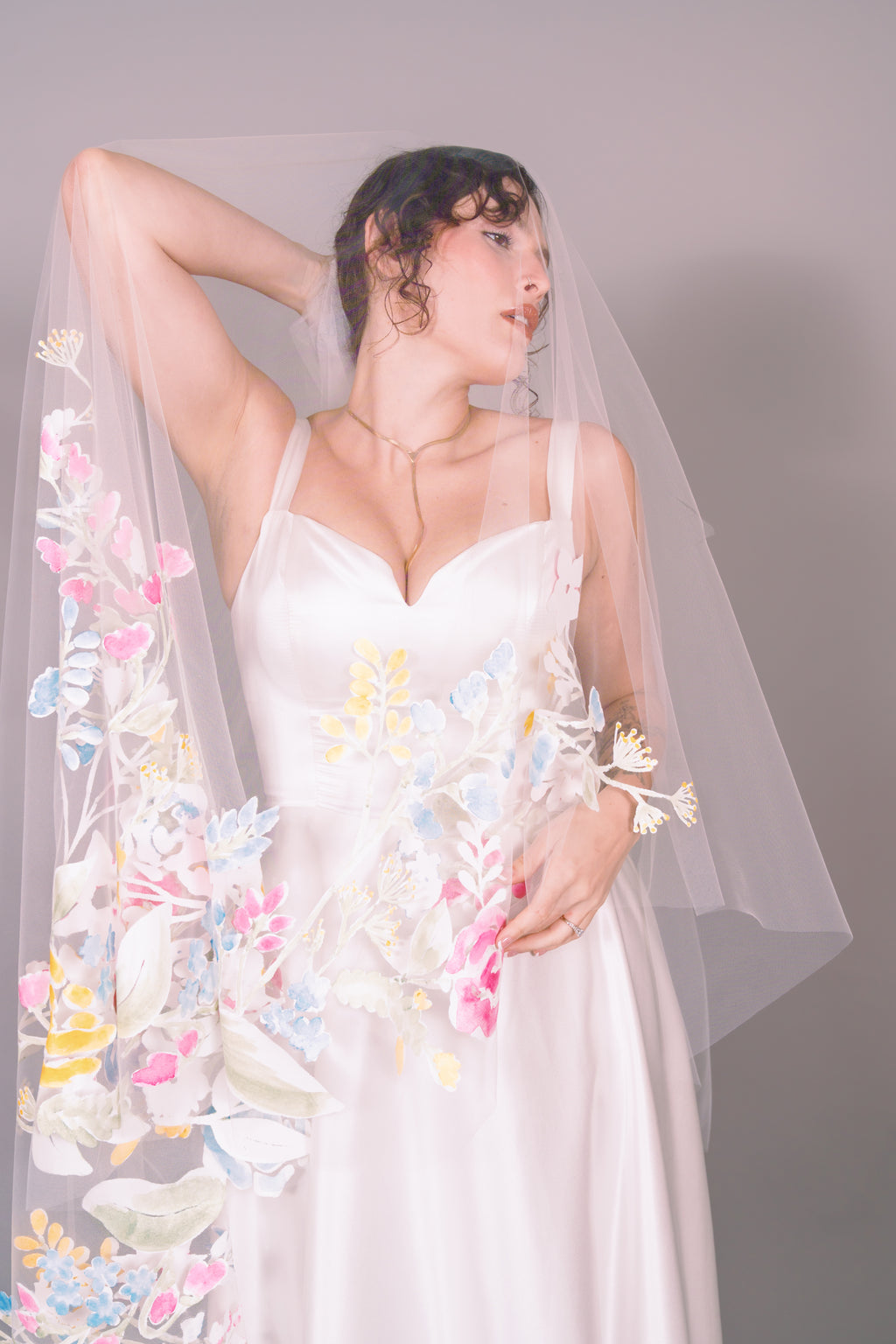 Wildflowers Hand-Painted Cathedral Veil