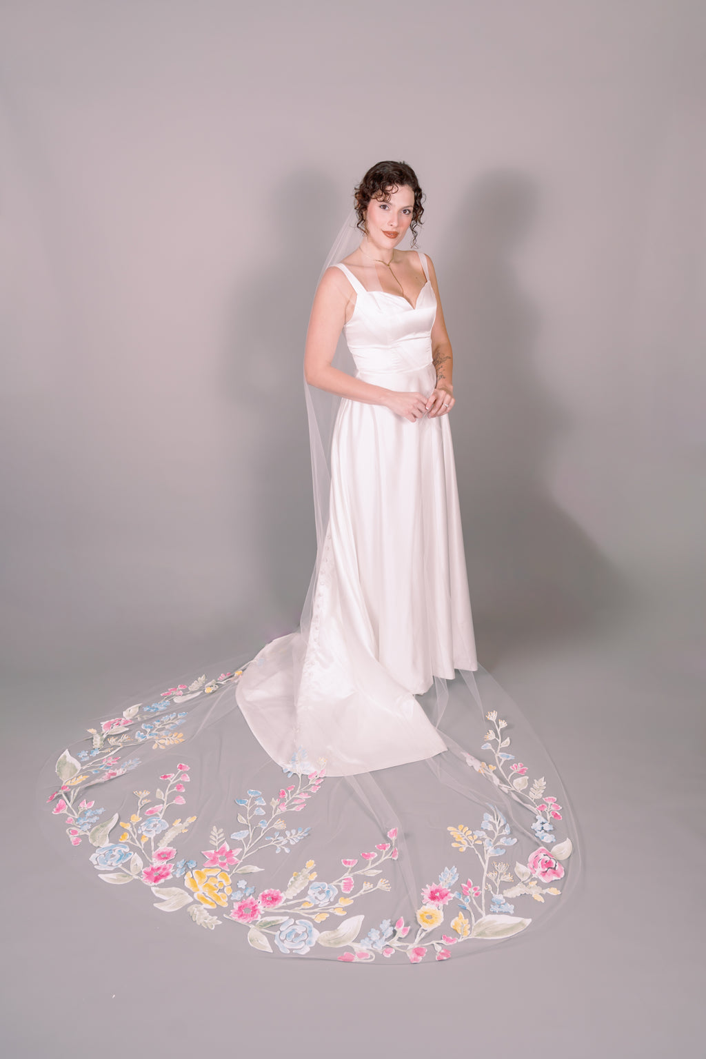 Wildflowers Hand-Painted Cathedral Veil