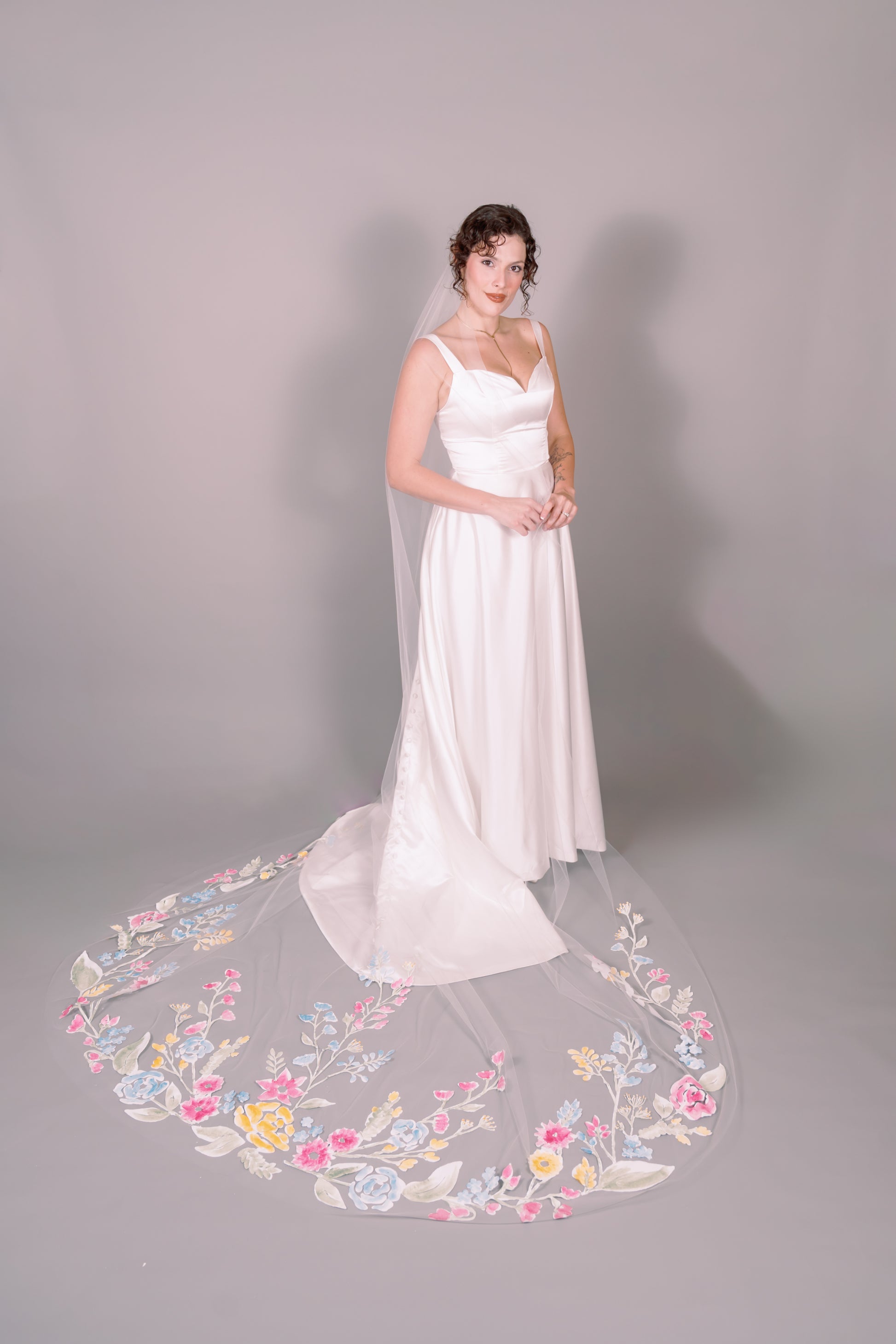 Wildflowers Hand-Painted Cathedral Veil