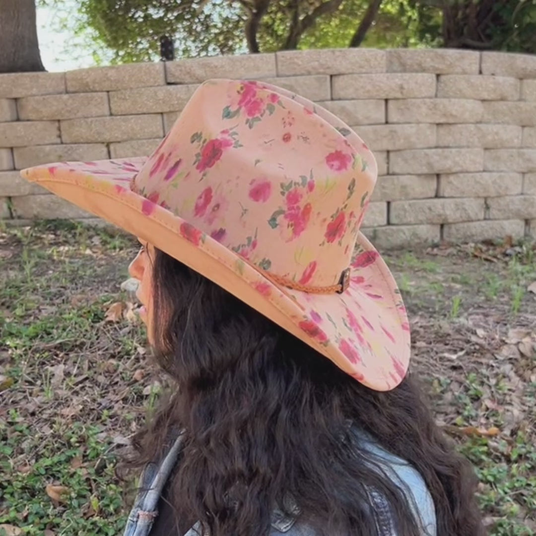 Video of model wearing hat