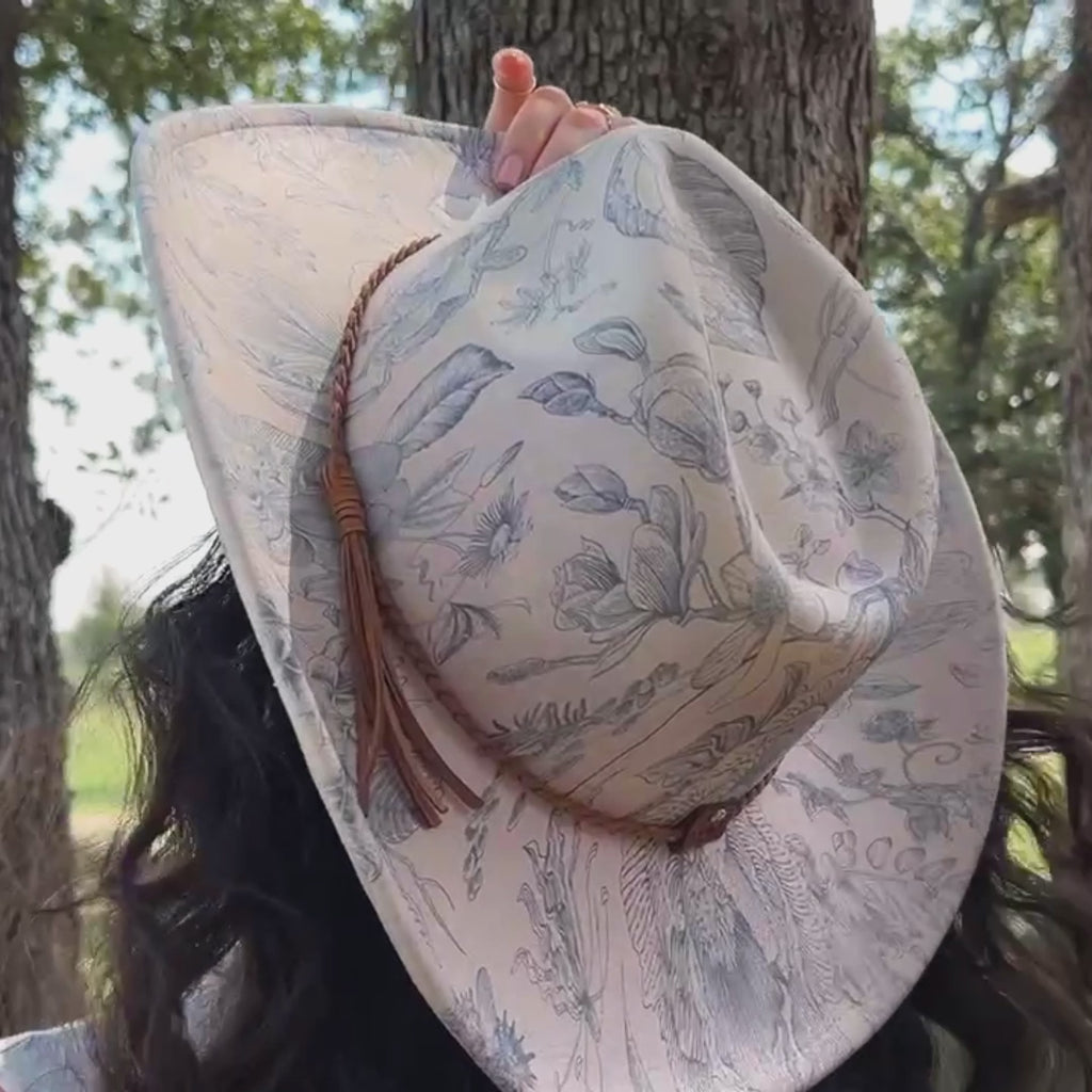 Blue Chinoiserie Suede Cowboy Hat